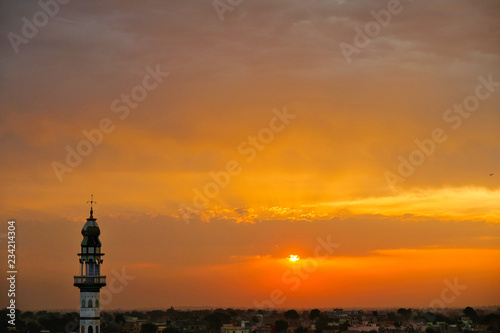 Sunset and sunrise over the old town of Mandawa, Rajasthan, India.