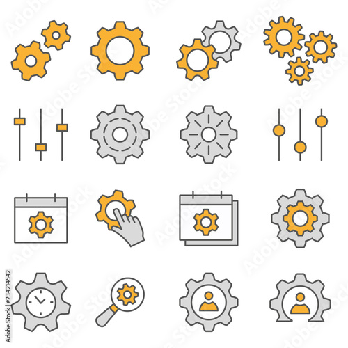 Settings flat line icon set. Vector illustration. Editable stroke.