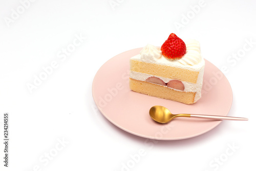 Fotografie Strawberry shortcake on the pink plate