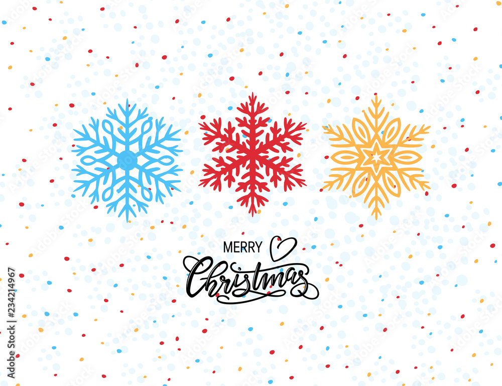 Fototapeta premium Christmas card with hand-drawn lettering and snowflakes