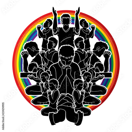 Group of Prayer, Christian praying together cartoon graphic vector