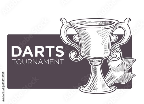 Darts championship, tournament sketch logo vector. Monochrome outline