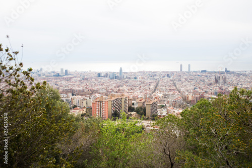 Barcelona Skyline. Top View of Picturesque Barcelona Cityscape in Cloudy Day.
