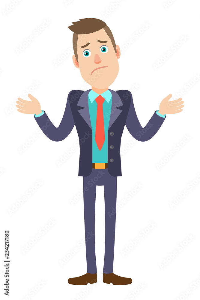 I don't know. Businessman shrugging his shoulders I don't know. Businessman shrugging his shoulders