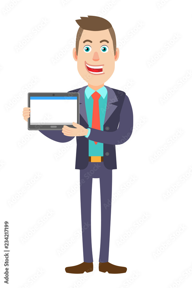 Businessman holding tablet PC with two hands Businessman holding tablet PC with two hands