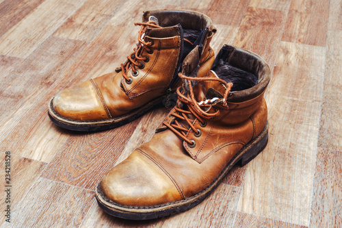 old brown leather boots