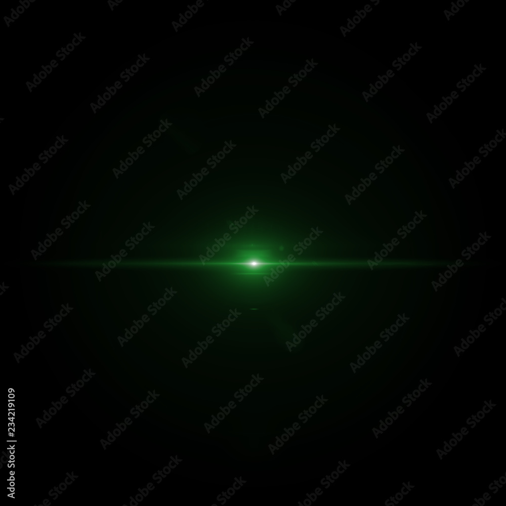 Lens flare green light special effect Black background