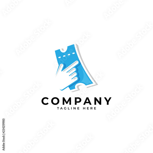 Online ticket logo, ticket and finger touch cursor vector icon