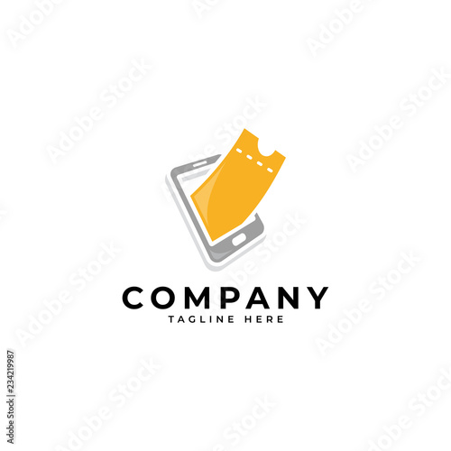 Online ticket logo, ticket and mobile phone, smartphone vector icon