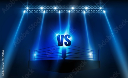 Boxing ring arena and floodlights vector design. Vector illumination