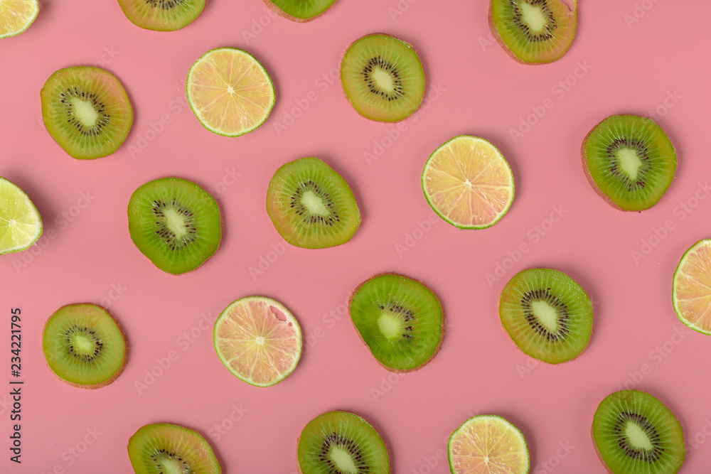 Fototapeta premium Food texture. Seamless pattern of fresh various fruits.