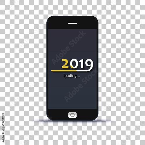 Load year 2019 in mobile phone pasted on photo paper 