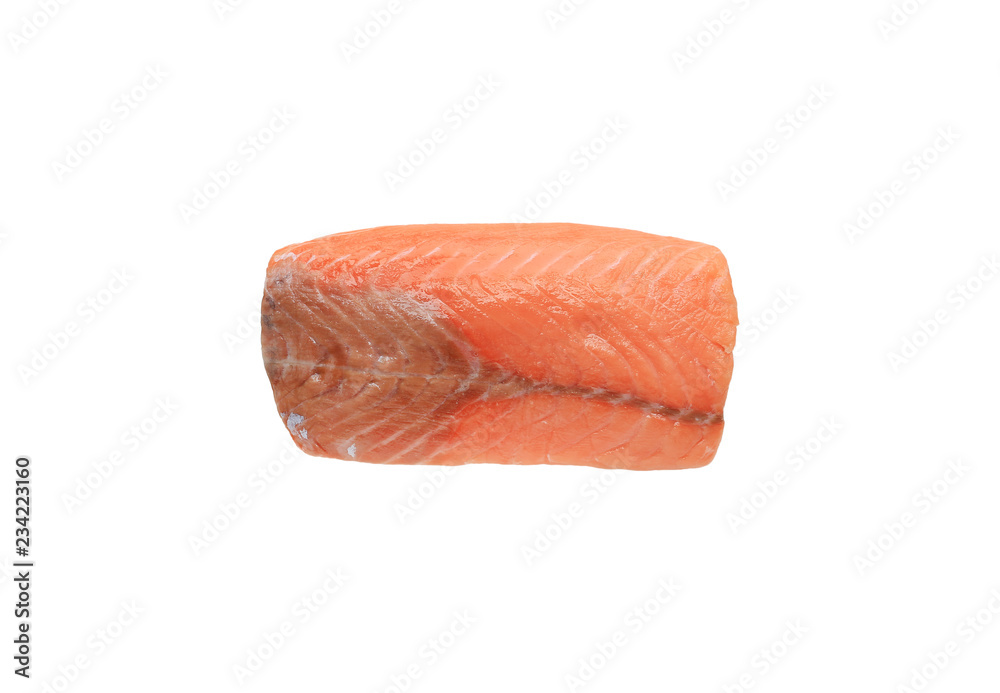 Raw piece of sliced salmon isolated over white background. Raw piece of sliced salmon isolated over white background.