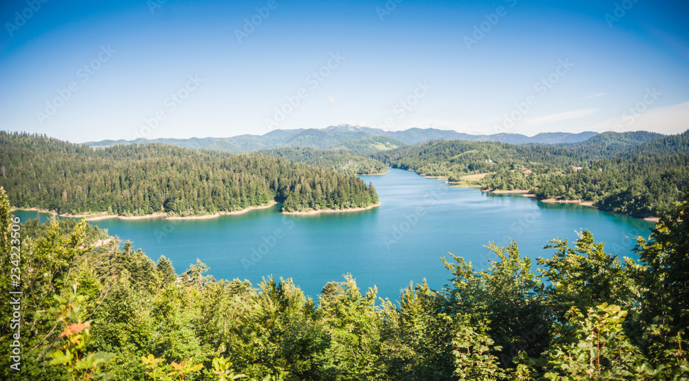 Wooded mountainous area with river