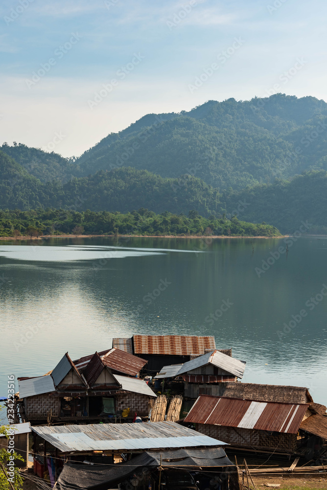 The floating house village in the lake of Thailand.