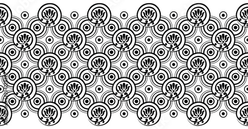 Seamless black and white lotus floral border