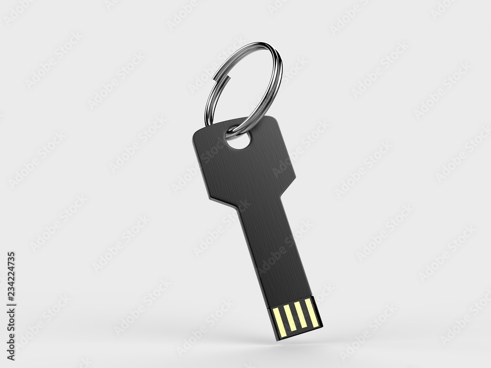 Blank white pen drive mock up on light grey background, 3d render illustration Blank white pen drive mock up on light grey background, 3d render illustration