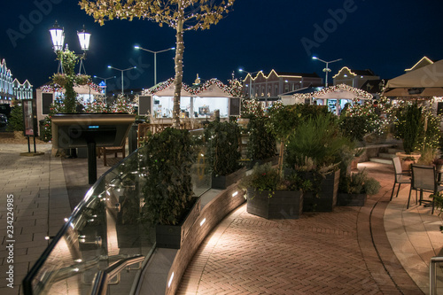 Restourant area in Parndorf outlet in Christmas decorations, Austria