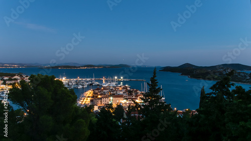 View on sea marina and town Tribunj from the hill, Croatia