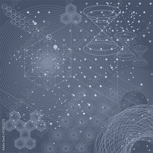 Sacred geometry symbols and elements background.