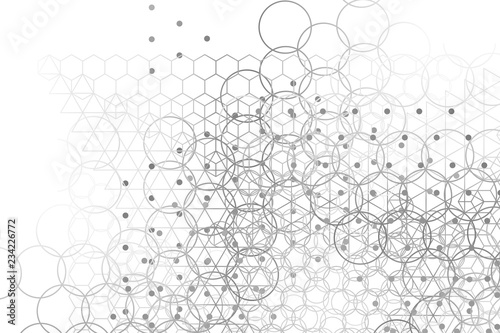 The science and mathematics abstract background with circles, cube, triangles and a lot of lines. Sacred geometry backdrop. The chemistry and astrology. Graphic elements for identity design.
