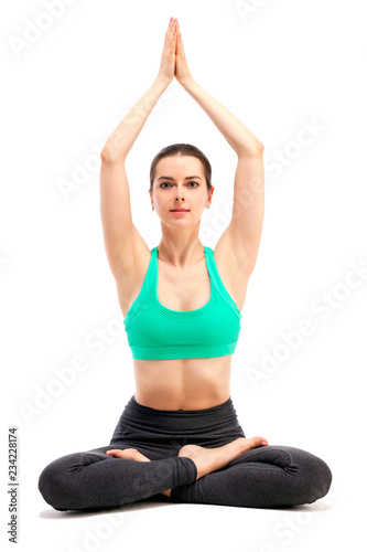 Yoga woman posing on white background, isolated