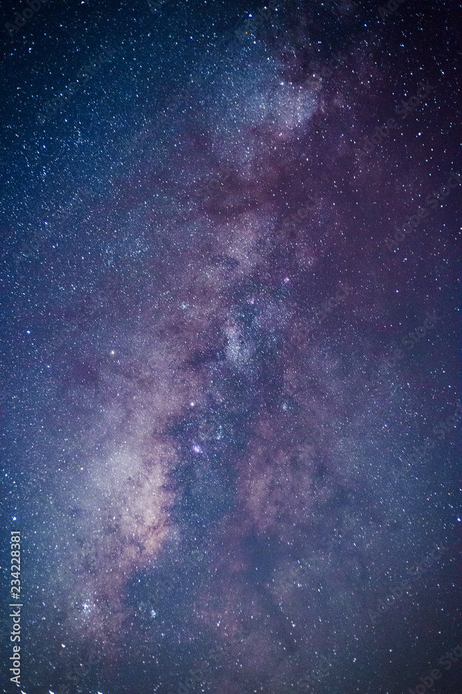 Milky Way. Fantastic night landscape with purple milky way, sky full of ...