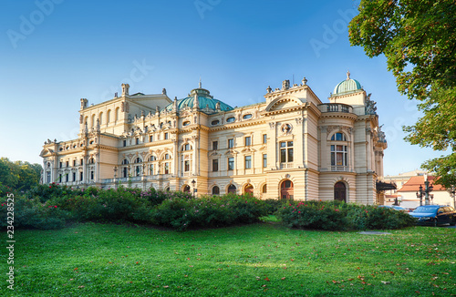 Juliusz Slowacki Theatre in Krakow, Poland. Summer view.