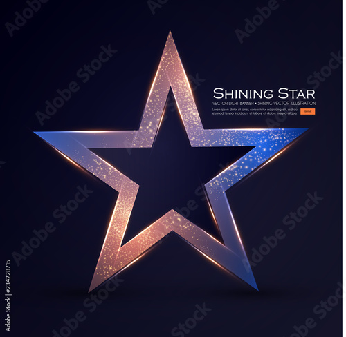 Gold Star Sign with Glitter and Light Effect.