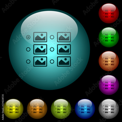 Single image selection with radio buttons icons in color illuminated glass buttons