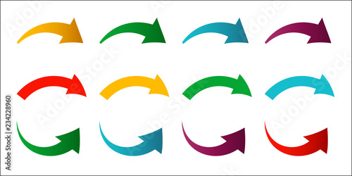 collection of colored arrows. New bright gradient arrows for your projects. Move up, down and right isolated on white background.