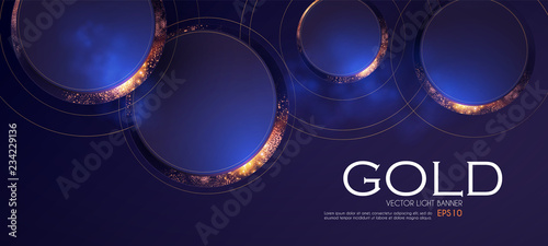 Abstract Overlapping Circles Background with Gold Glitter Effect. photo