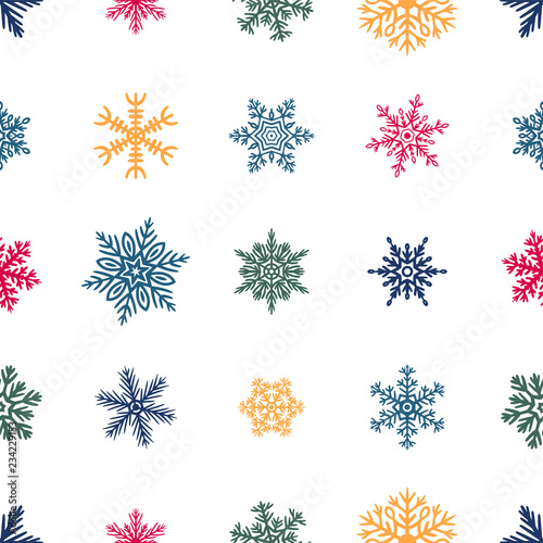 Simple seamless pattern with hand drawn snowflakes