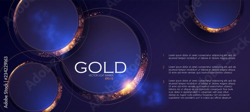 Abstract Overlapping Circles Background with Gold Glitter Effect.