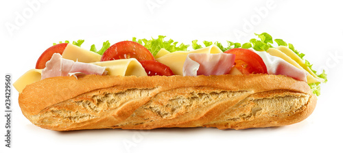 Baguette sandwich isolated on white background
