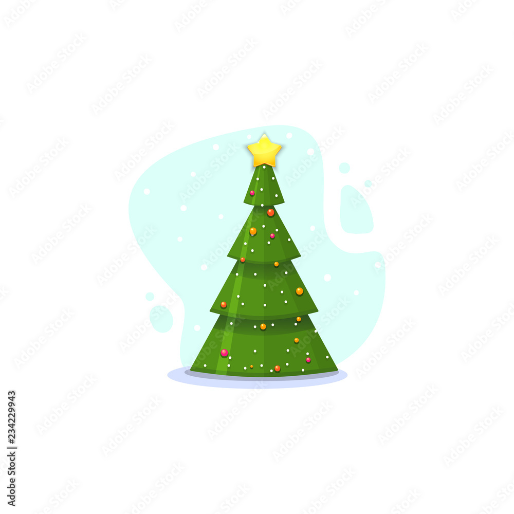 Christmas fir, isolated vector illustration. Modern flat style.