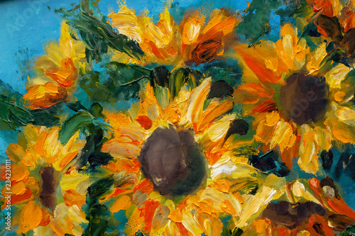 Fototapeta Naklejka Na Ścianę i Meble -  Sunflowers oil art imressionism painting floral modern