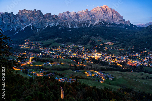 Scenic view of Cortina d'Ampezzo, located in the heart of the Dolomites in an alpine valley, Italy. © 1tomm