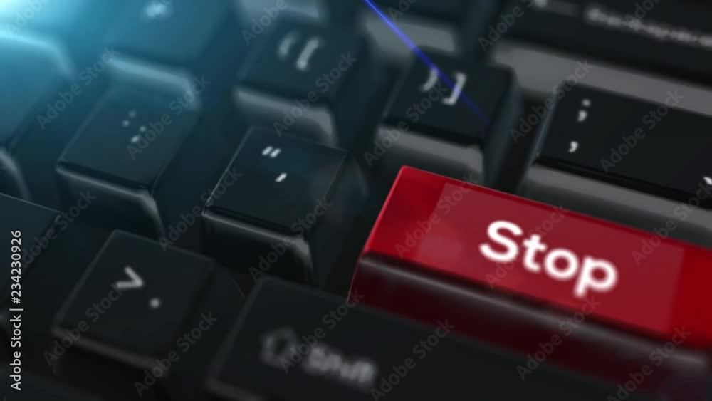 Animation close up computer keyboard with Stop Button Animation close up computer keyboard with Stop Button