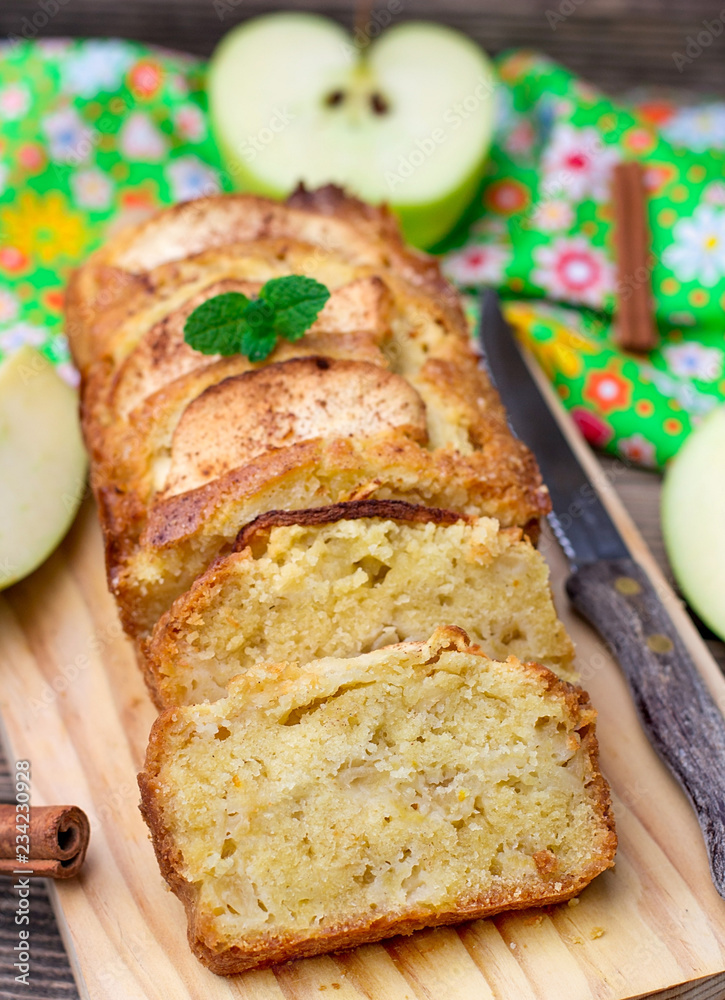 Sweet apple cake with cinnamon for dessert Sweet apple cake with cinnamon for dessert