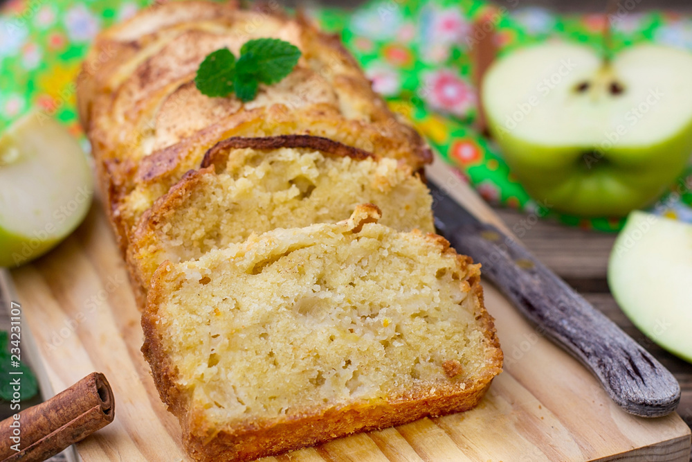 Sweet apple cake with cinnamon for dessert Sweet apple cake with cinnamon for dessert