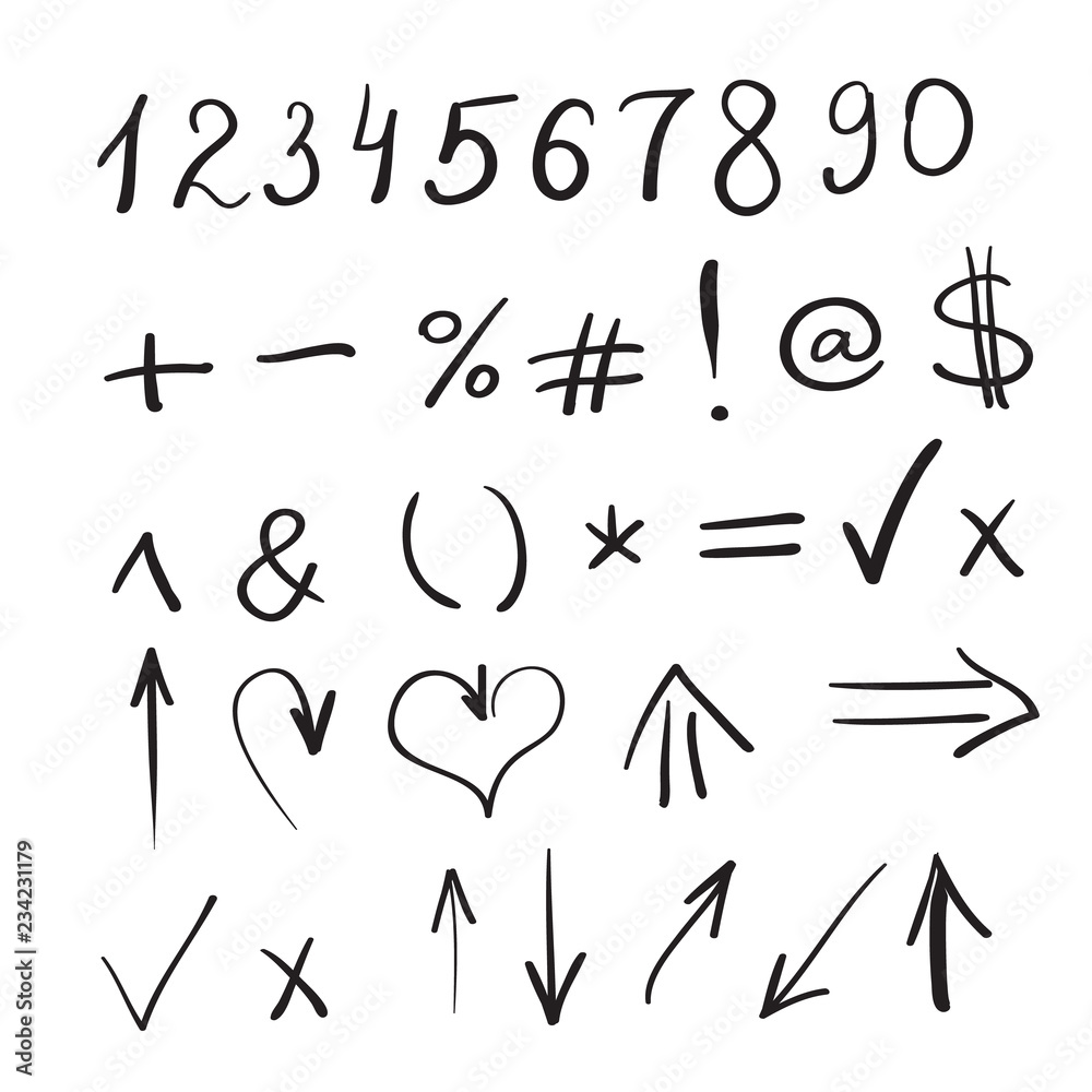 Hand written marker pen vector signs, symbols and shapes