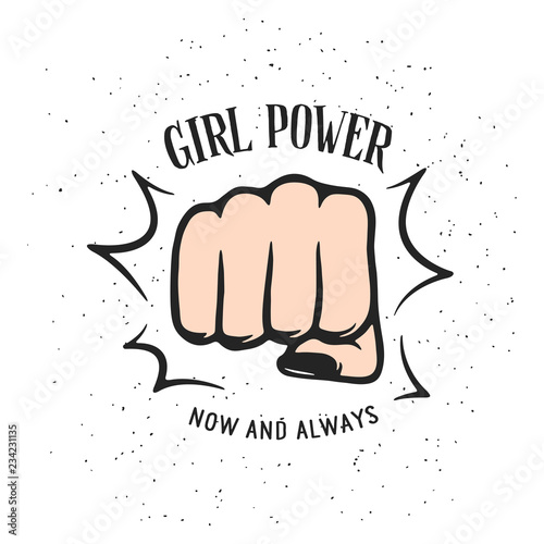 Girl power quote with fist. Vector illustration.