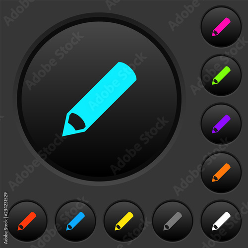 Pencil dark push buttons with color icons
