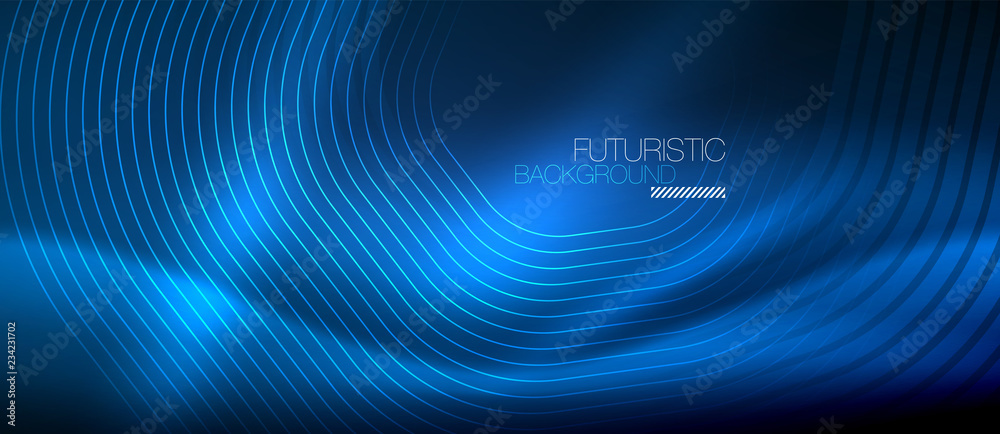 Neon glowing lines, magic energy space light concept, abstract background wallpaper design