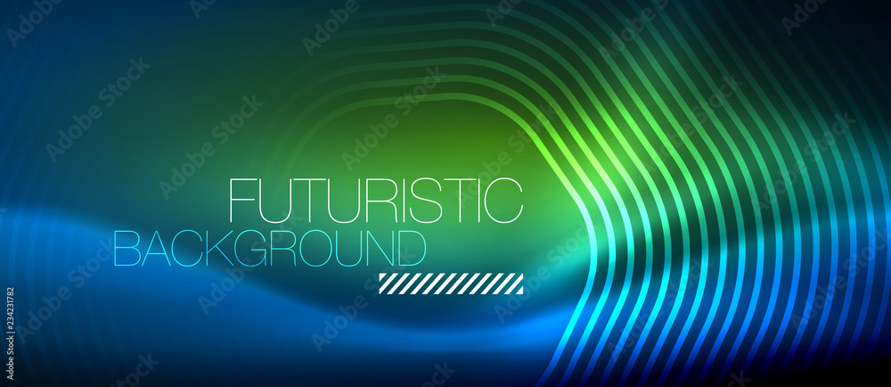 Neon glowing lines, magic energy space light concept, abstract background wallpaper design