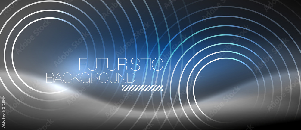 Neon circles abstract background, shiny lines Neon circles abstract background, shiny lines