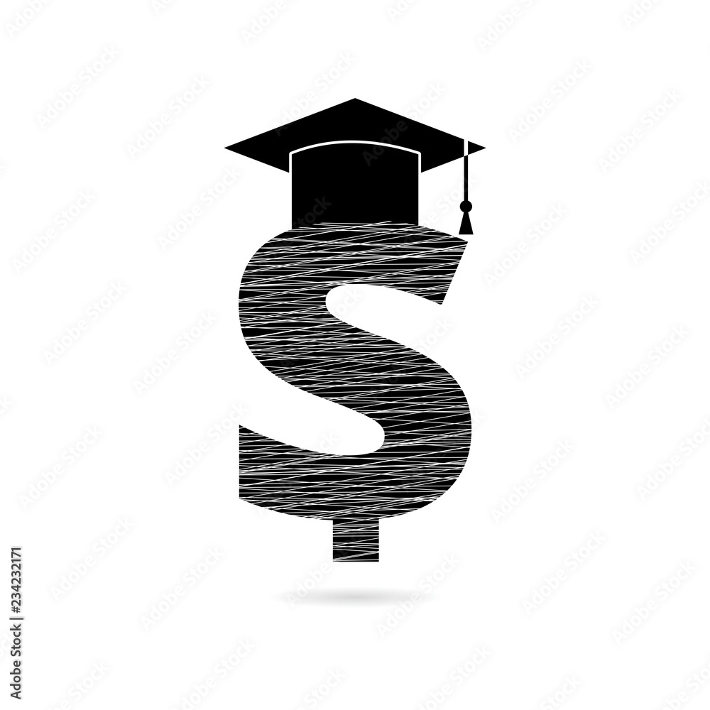 Black Dollar with graduate hat, Graduation hat on gold dollar sign icon or logo Black Dollar with graduate hat, Graduation hat on gold dollar sign icon or logo