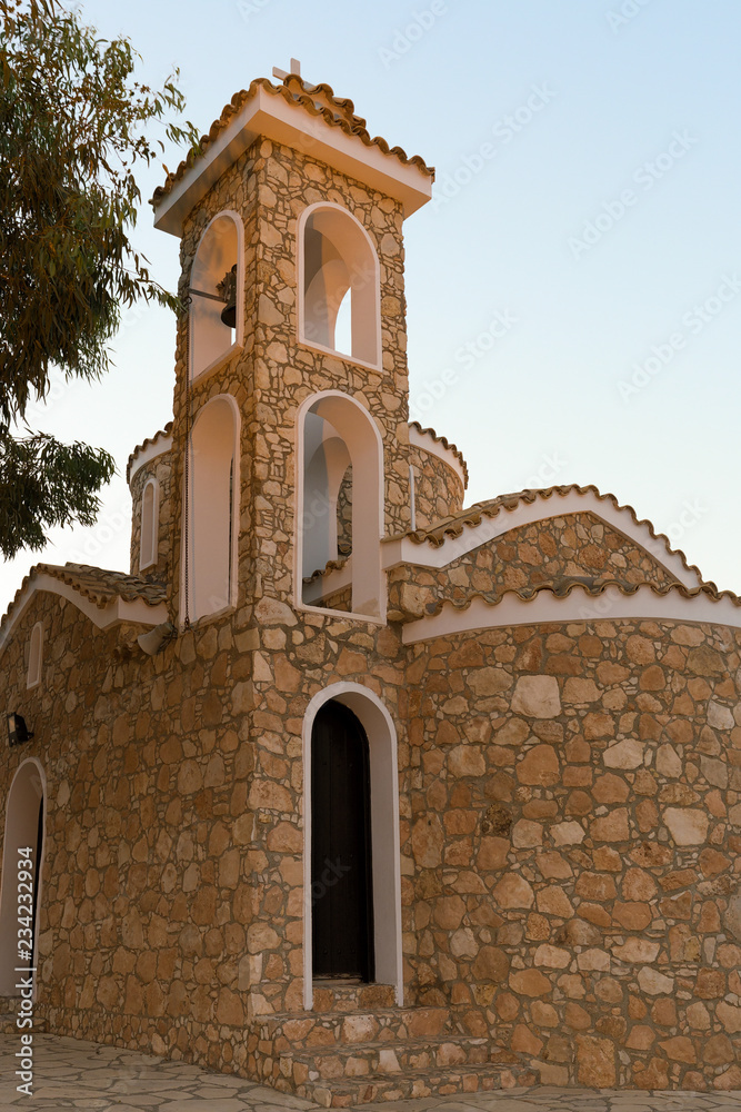Church of the Holy Prophet Elijah, in the village of Protaras, Cyprus, Europe. Summer, Sunny evening .