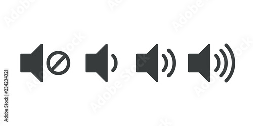 Sound volume icons. Vector isolated sound volume up, down or mute control buttons set